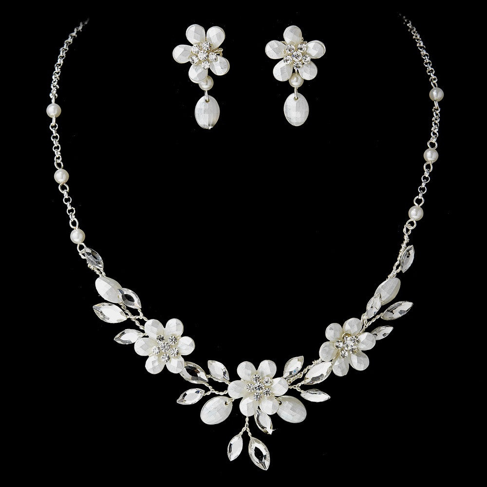 Silver Floral Bridal Wedding Jewelry Set NE 8309