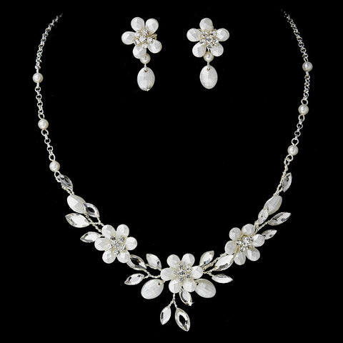 Silver Floral Bridal Wedding Jewelry Set NE 8309