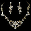 Gold & Clear Crystal Bridal Wedding Necklace Earring NE 8312 Gold