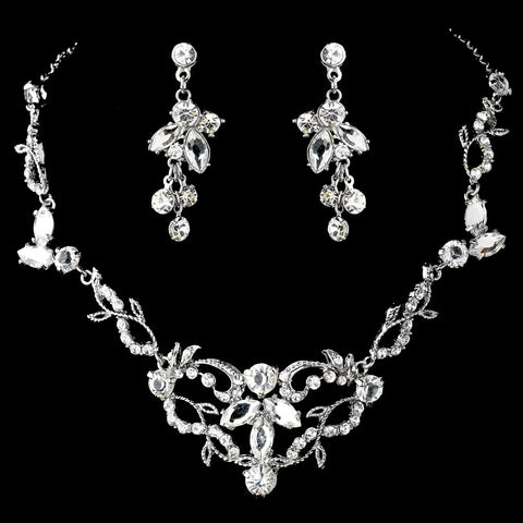 Silver & Clear Crystal Bridal Wedding Necklace Earring Bridal Wedding Jewelry Set NE 8312