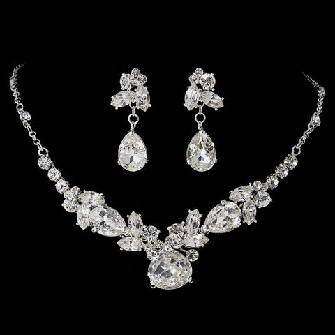 Silver Crystal Bridal Wedding Jewelry Set NE 8314