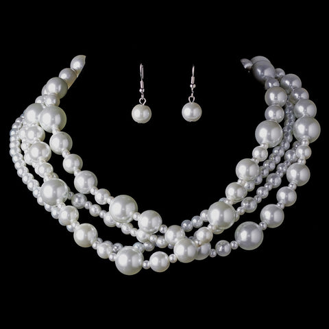 Multi Strand Pearl Bridal Wedding Necklace & Earring Set NE 8346