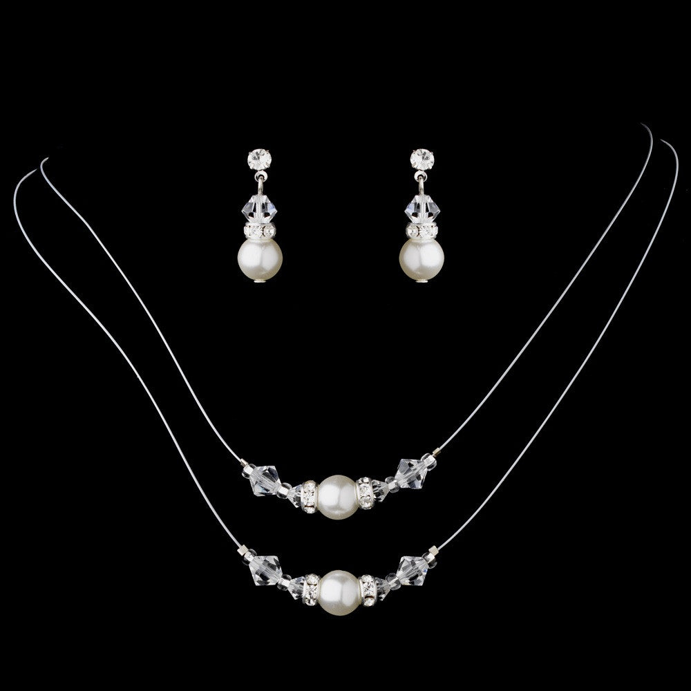 Bridal Wedding Necklace Earring Set NE 8359 Silver White