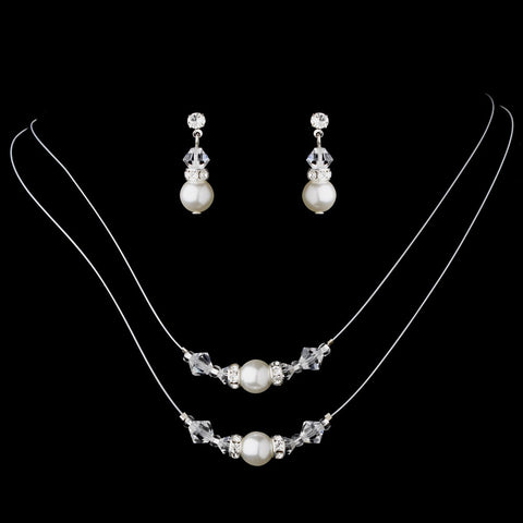 Bridal Wedding Necklace Earring Set NE 8359 Silver White