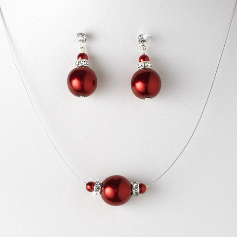 Pearl Bridal Wedding Necklace Earring Set NE 8369 Red