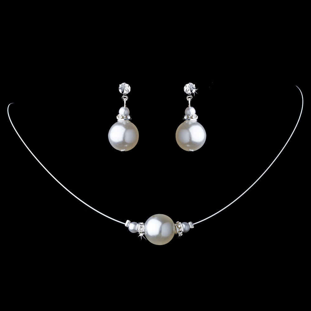 Pearl Bridal Wedding Necklace Earring Set NE 8369 White