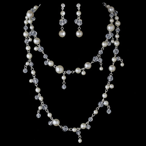 Bridal Wedding Necklace Earring Set 8396 Silver Ivory