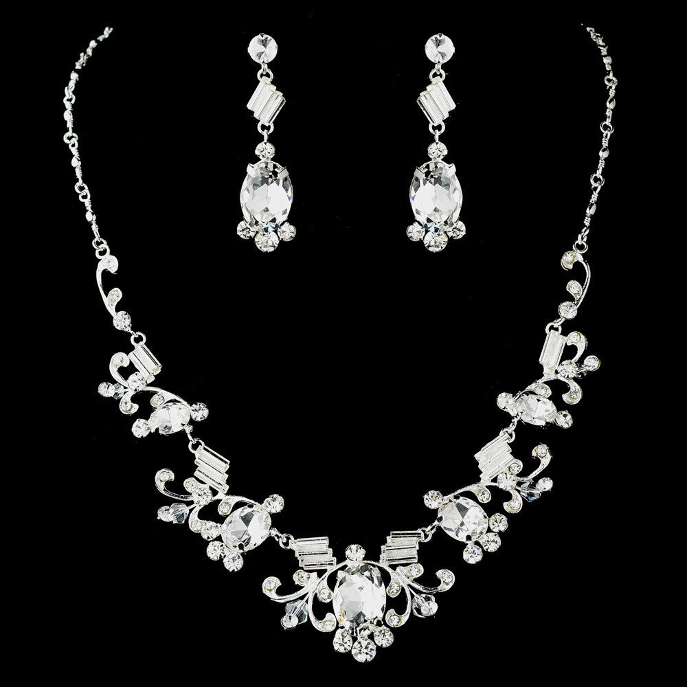 Bridal Wedding Necklace Earring Set 8411 Silver Clear