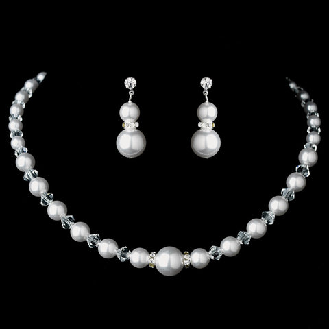 Silver White Pearl Bridal Wedding Jewelry Set 8424