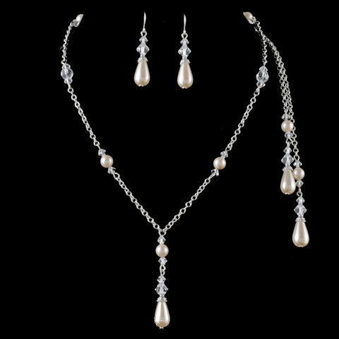 Silver Ivory/White Clear Bridal Wedding Necklace Earring Set 8433