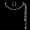 Silver Ivory Pearl Bridal Wedding Necklace Earring Set 8434