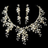 Stunning Silver Clear Crystal & Ivory Freshwater Pearl Bridal Wedding Necklace & Earring Set 8470