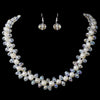 Silver Ivory Aurora Borealis Bridal Wedding Necklace Earring Set 8524