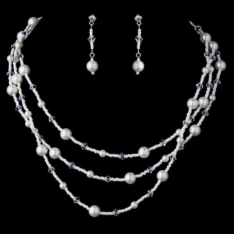 Ivory Pearl, White Bead, and Swarovski Crystal Bead Bridal Wedding Jewelry Set 8527