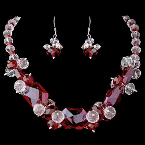 Red Bridal Wedding Necklace Earring Set 8548