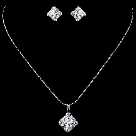 Silver Clear CZ Bridal Wedding Necklace & Earring Set 8597