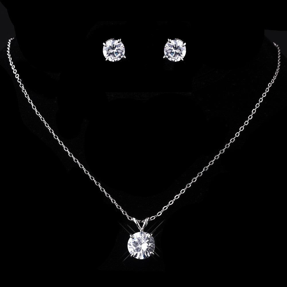 Silver Clear CZ Bridal Wedding Necklace & Earring Set 8598
