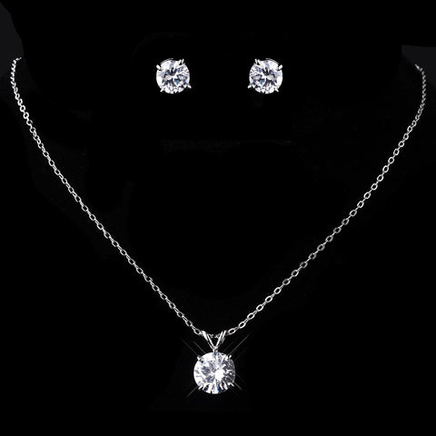 Silver Clear CZ Bridal Wedding Necklace & Earring Set 8598