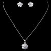 Silver Clear CZ Floral Bridal Wedding Necklace & Earring Set 8601
