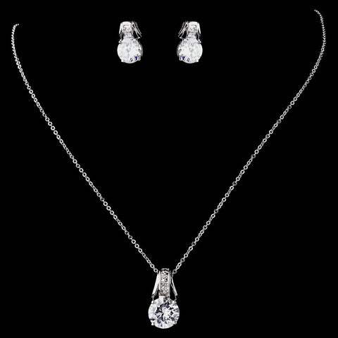 Silver Clear CZ Bridal Wedding Necklace & Earring Set 8603