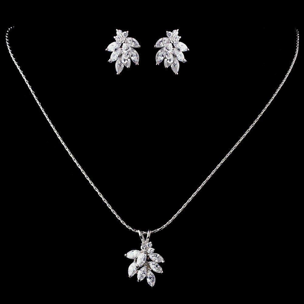 Silver Clear CZ Bridal Wedding Necklace & Earring Set 8604
