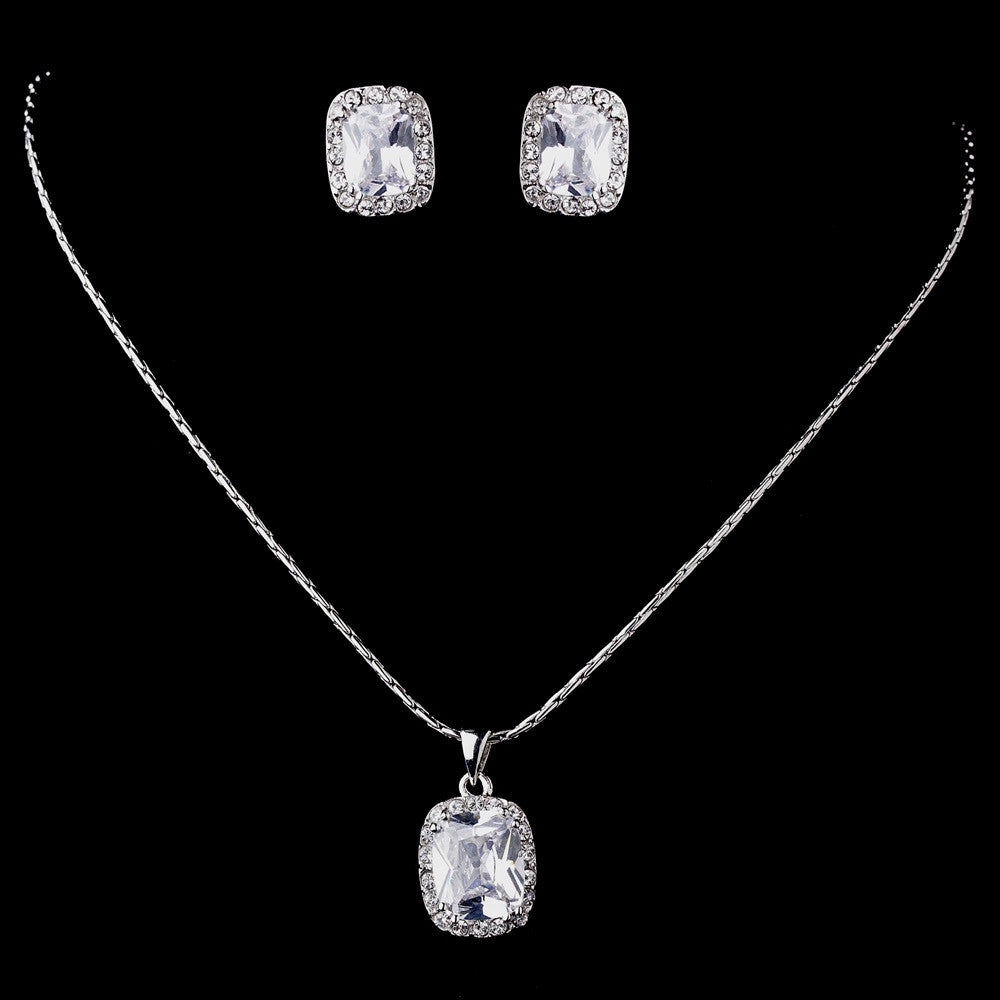 Silver Clear CZ Bridal Wedding Necklace & Earring Set 8605