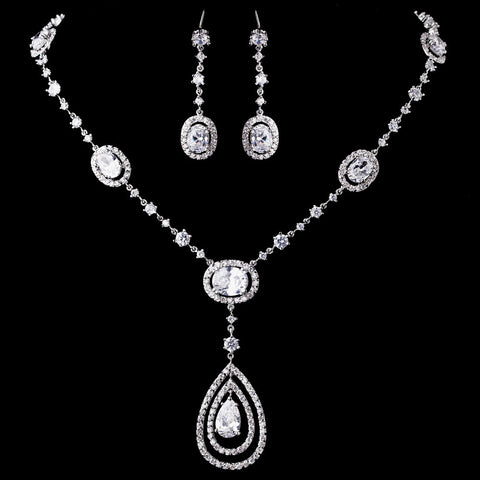 Mesmerizing Silver Clear CZ Bridal Wedding Necklace & Earring Set 8608