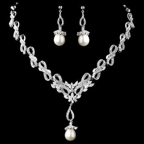 Pearl & CZ Bridal Wedding Jewelry Set 8613