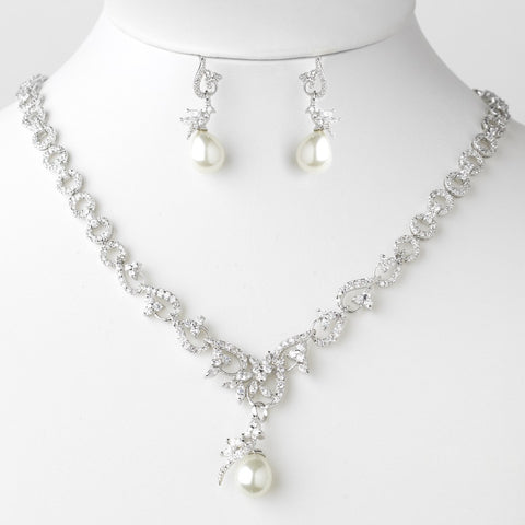 Pearl & CZ Bridal Wedding Jewelry Set 8613