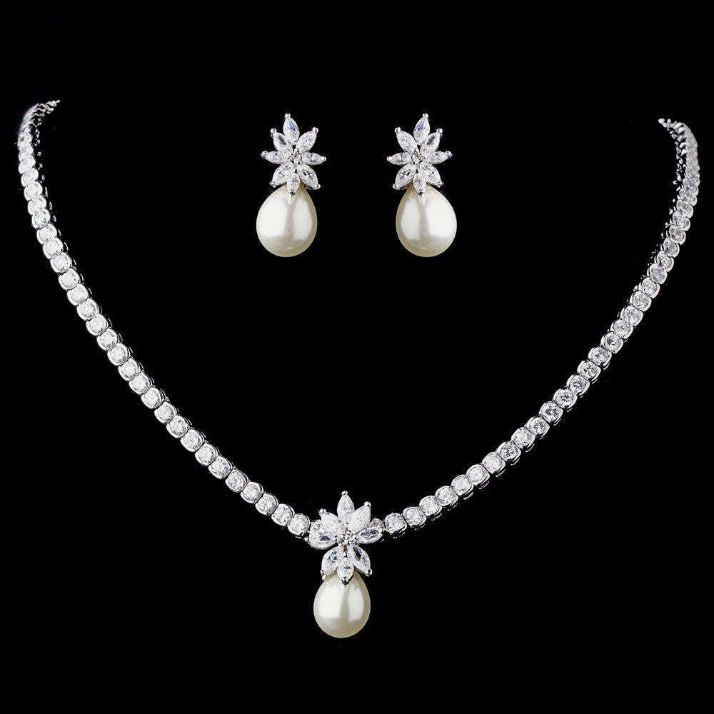 Pearl & CZ Bridal Wedding Jewelry Set 8614