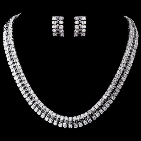 Black CZ Bridal Wedding Necklace & Earring Set 8616