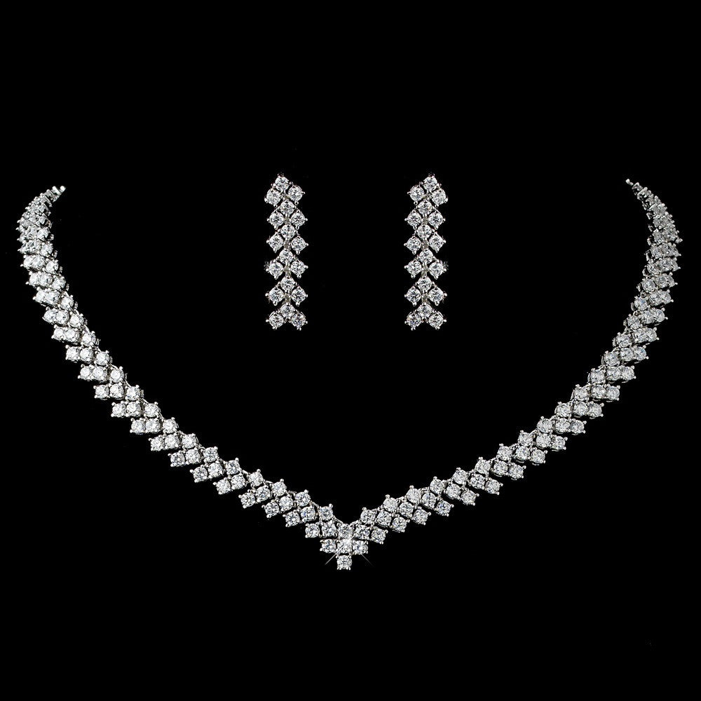 Silver Clear CZ Bridal Wedding Necklace & Earring Bridal Wedding Jewelry Set 8618