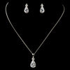 Silver Clear CZ Crystal Pear Cut Tear Drop Crystal Bridal Wedding Jewelry Set 8663