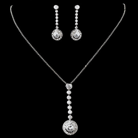Silver Clear CZ Bridal Wedding Necklace & Earring Set 8722