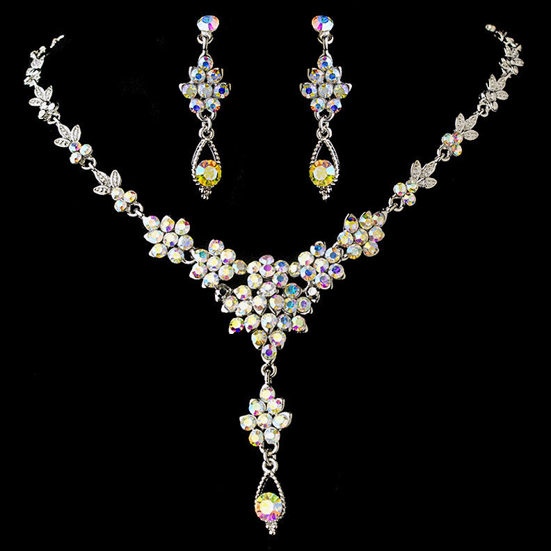 Bridal Wedding Necklace Earring Set NE 902 Silver AB