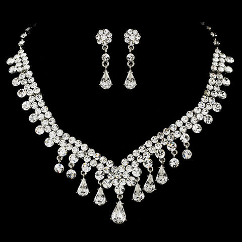 Dazzling Crystal Bridal Wedding Necklace Earring Set NE 907 Gold Clear