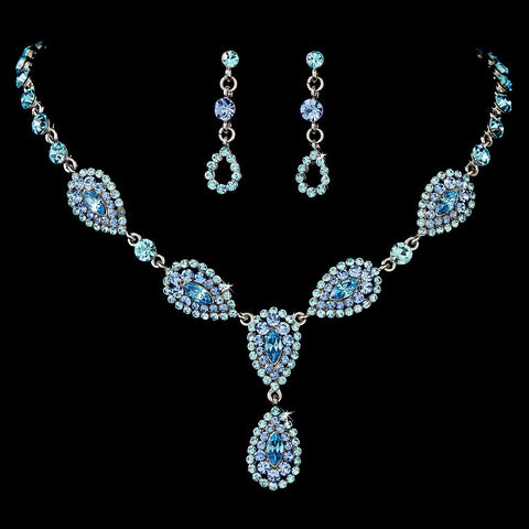 * Stunning Blue Pave Crystal Bridal Wedding Jewelry Set NE 908