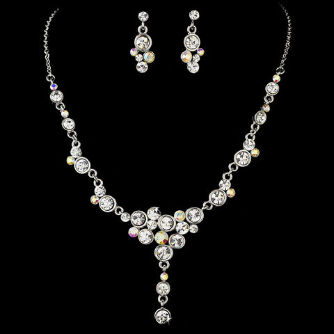 Bridal Wedding Necklace Earring Set NE 919 Silver AB