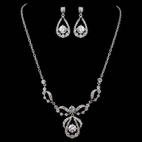 Plus Size 23" long Rhodium Clear Round CZ & Rhinestone Bridal Wedding Jewelry Set 9448
