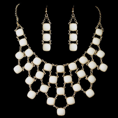 Gold Ivory Stone Drape Statement Bridal Wedding Jewelry Set