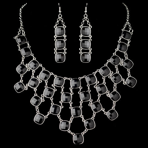 Silver Black Acrylic Stone Fashion Statement Bridal Wedding Jewelry Set 9502