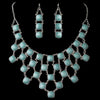 Silver Teal Acrylic Stone Fashion Statement Bridal Wedding Jewelry Set 9502