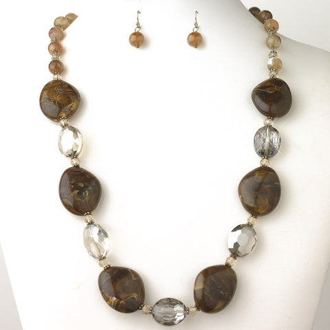 Gold Brown Stone And Faceted Beaded Fashion Bridal Wedding Jewelry Set 9506