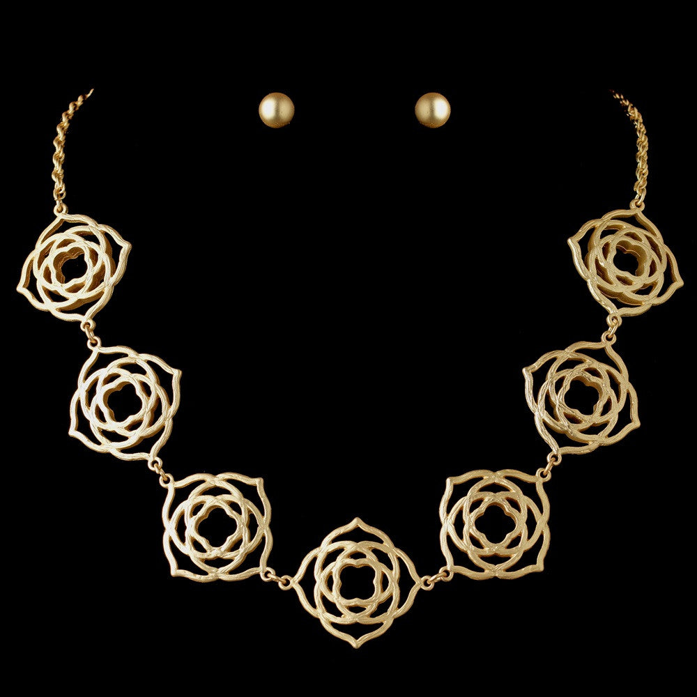 Light Matte Gold Floral Bridal Wedding Jewelry Set