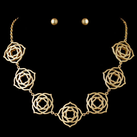 Light Matte Gold Floral Bridal Wedding Jewelry Set