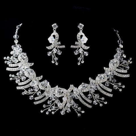 Silver Clear Crystal Bridal Wedding Jewelry Set 9688