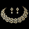 Gold Ivory Bridal Wedding Necklace Earring Set 969