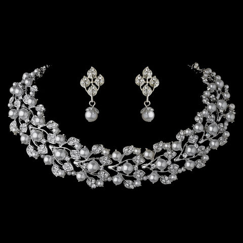 Silver Diamond White Bridal Wedding Jewelry Set NE 969
