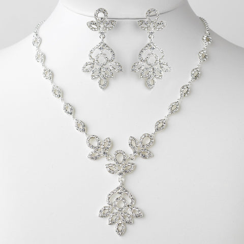 Antique Silver Clear Rhinestone Bridal Wedding Jewelry Set 9694