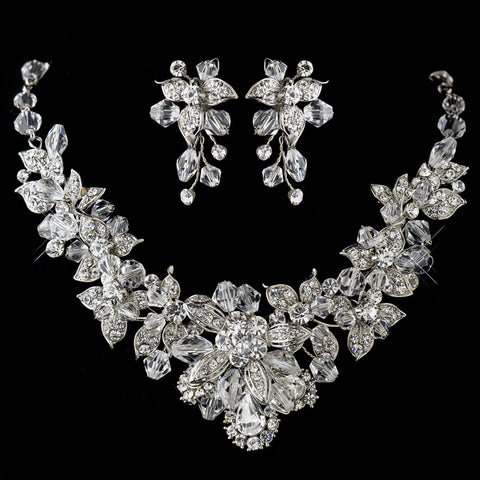 Antique Silver Clear Swarovski Crystal & Rhinestone Bridal Wedding Jewelry Set 9695